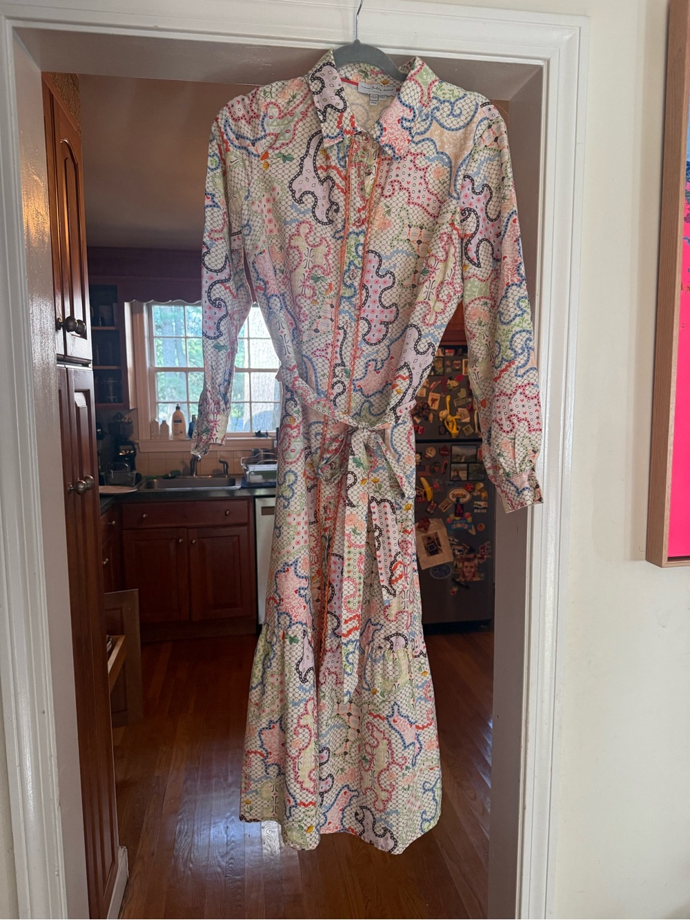 Never Fully Dressed Printed Maxi Shirt Dress Belted Size US 8 Petite
